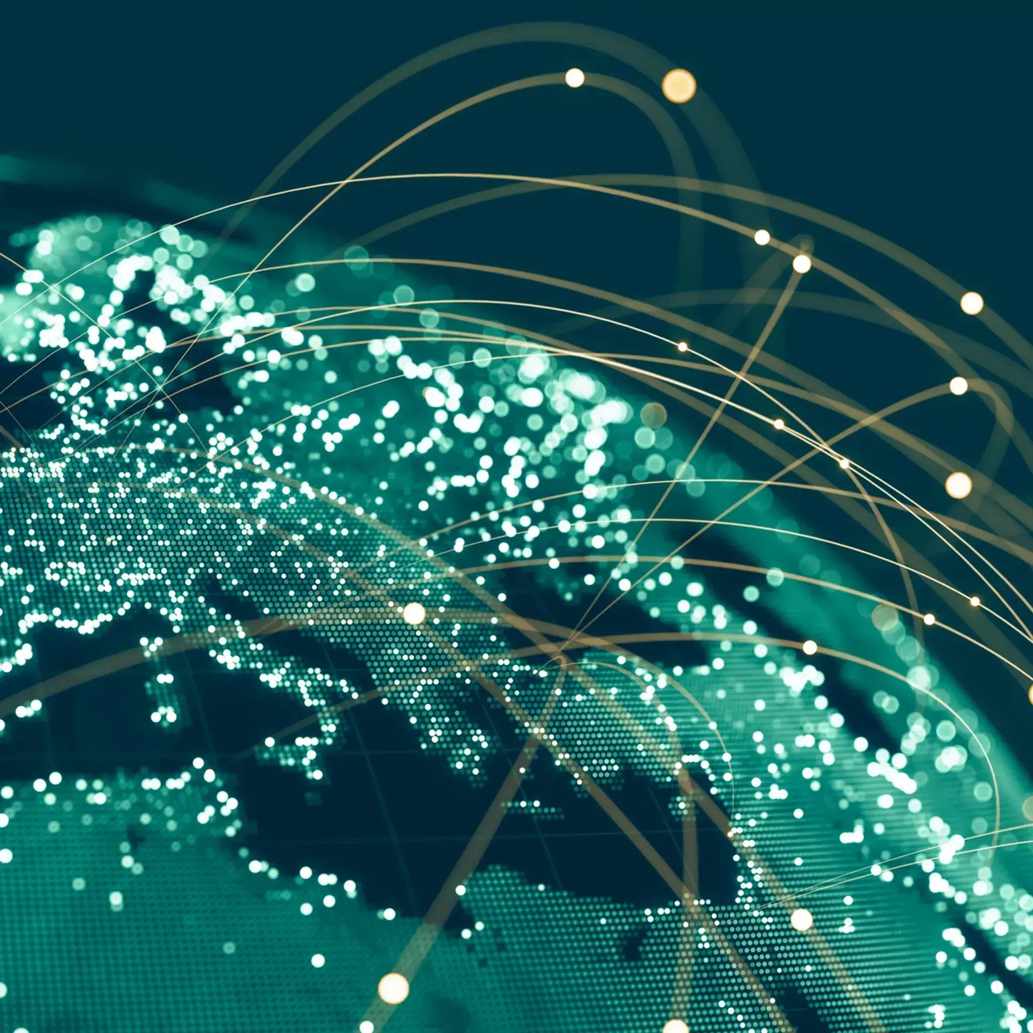 Immagine realizzata al computer dell'Europa vista dallo spazio attraversata da molteplici luci